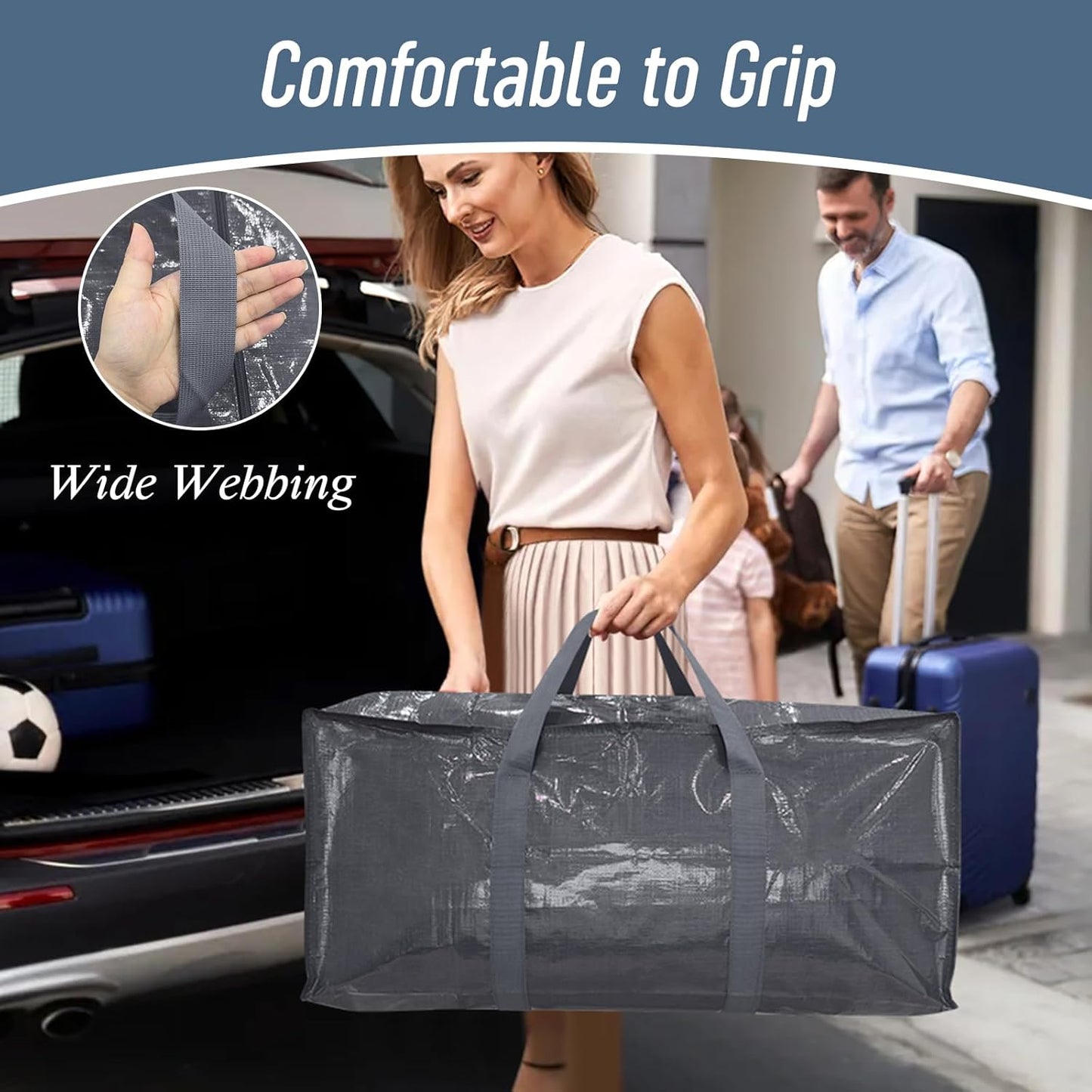 Skiennix Extra Heavy Duty Moving Bags - 12 Pack with Strong Zipper & Comfortable Handles | Durable Gray Storage Totes
