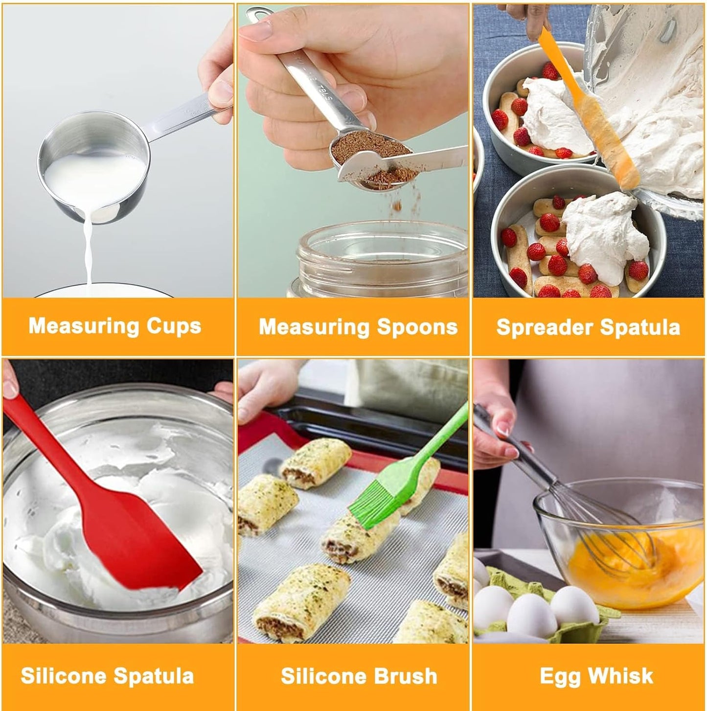 WEPSEN Mixing Bowls Set - 25PCS Stainless Steel Nesting Bowls with Lids & Kitchen Utensils for Baking and Cooking