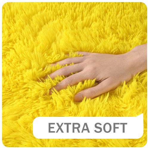 Amearea Shag Fluffy Area Rug for Bedroom Girls Living Room, Extra Soft and Fuzzy Shaggy Rugs, Non Slip, Solid Color Carpet Mat for Boys Nursery Home, Yellow 5x8 Feet