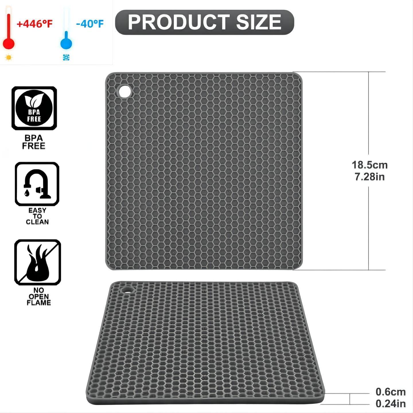 Hotsyang Silicone Trivets Mats Set, Hot Pads and Trivets for Hot Dishes, Pots and Pans, Black Silicone Hot Pads for Kitchen Table, Square Trivet Mat Set of 4