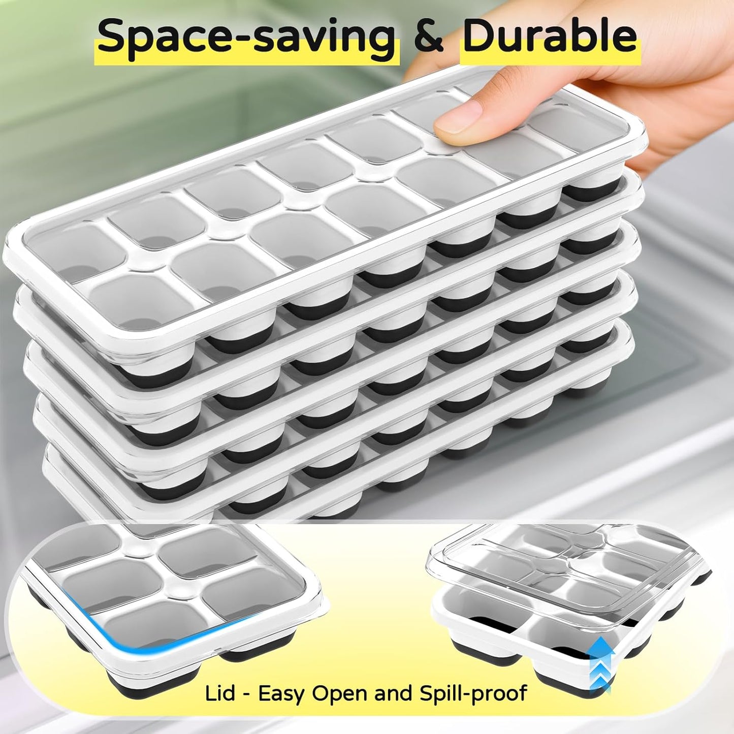Stackable Silicone Ice Cube Tray Set by [Brand Name] - Easy Release, BPA-Free Molds for Cocktails & Drinks - Black, 5 Pack