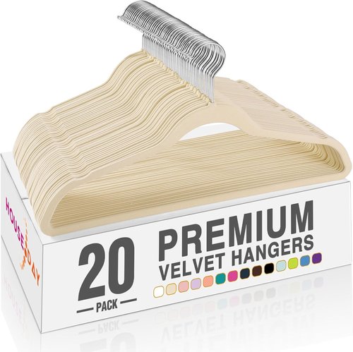 HOUSE DAY Velvet Hangers - Non-Slip Heavy Duty 20 Pack for Space-Saving Closet Organization | Beige