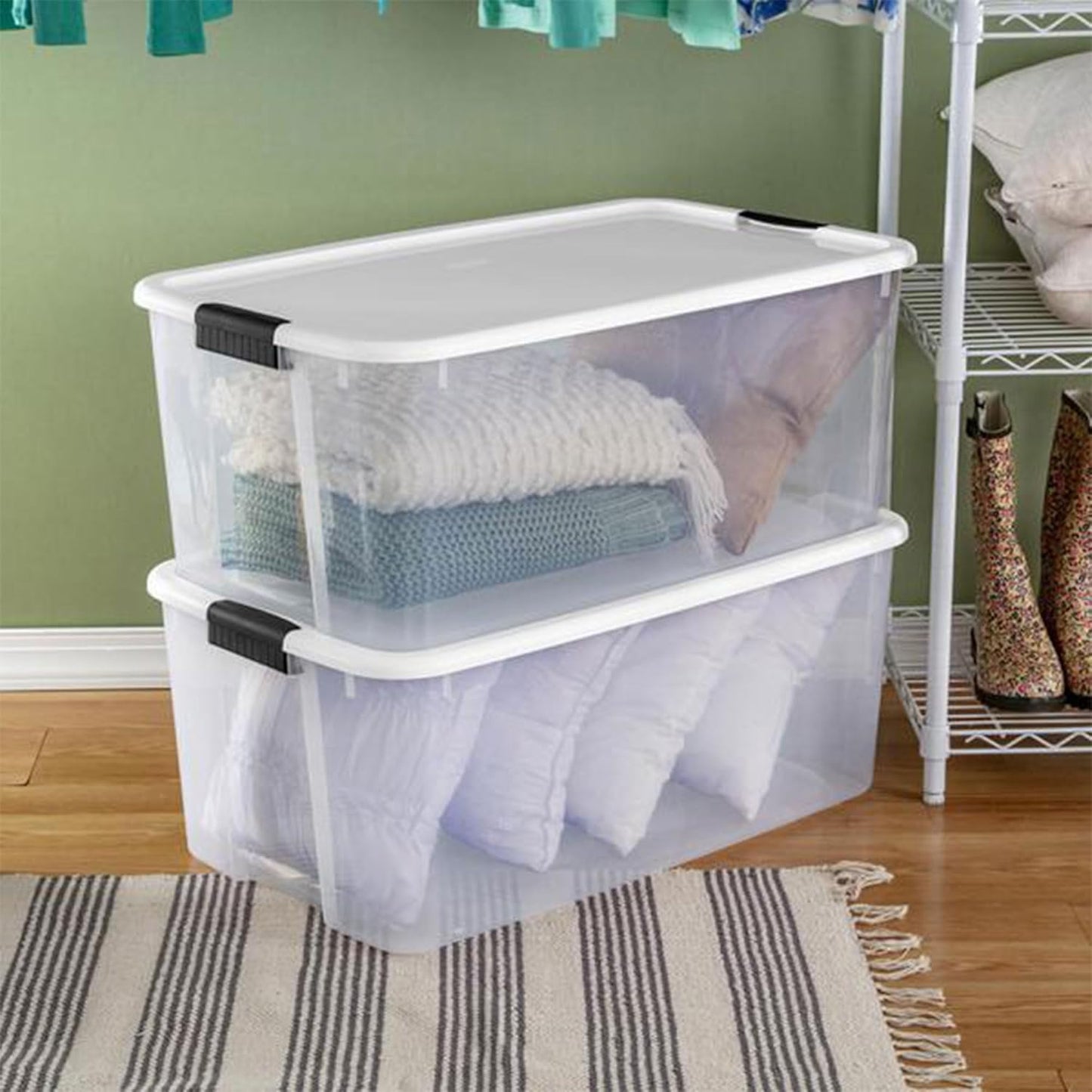 Sterilite 16-Pack Ultra Latching Storage Bins - Heavy-Duty Clear Plastic Organizing Containers, 116 Quart