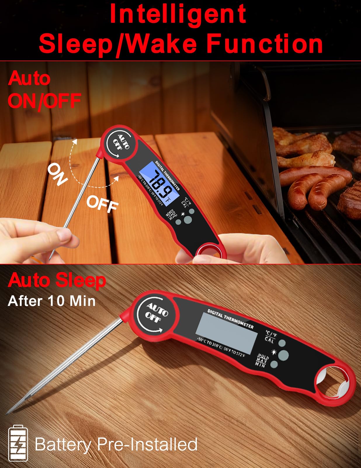 Olwaiy Meat Thermometer Digital, Instant Read Food Thermometer for Cooking Grill BBQ Fryer, Waterproof & Backlit Display Digital Meat Thermometer - Kitchen Gadgets, Turkey Thermometer