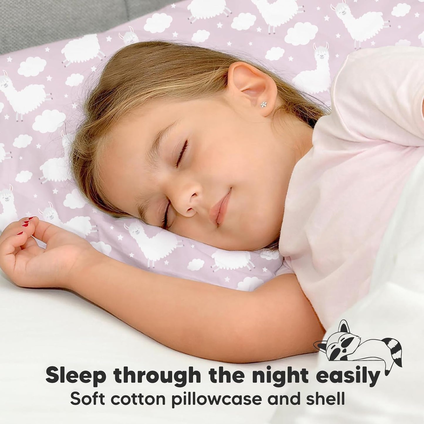 My Little Dreamy Toddler Pillow - Organic Cotton Travel Bed Pillow with Case | Soft & Breathable 13x18 for Ages 2-5 (Alpacas)