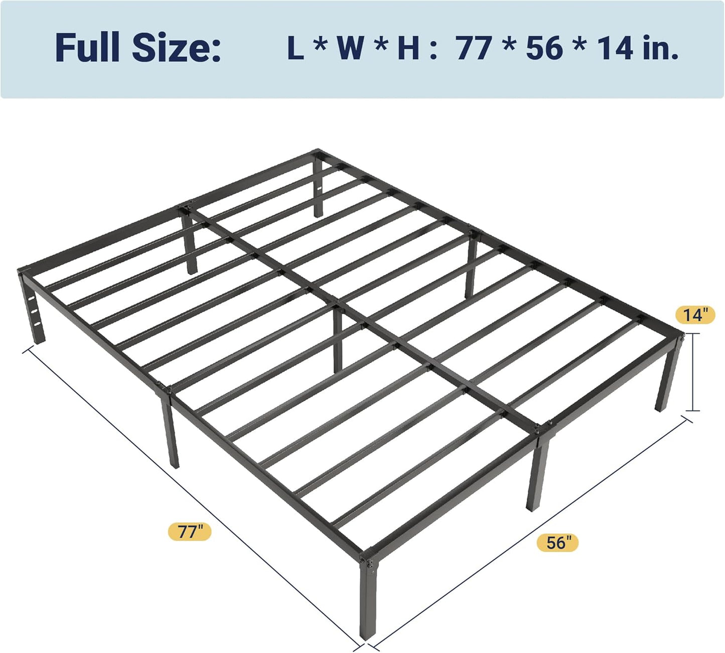 Allewie Full Size Bed Frame - 14-Inch Metal Platform Bed with Storage | Easy Assembly, Black