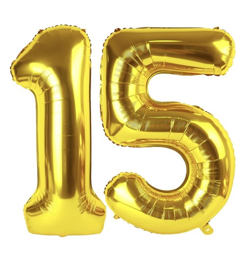 Gold Number 15 Balloon 40 inch, 15 Number Balloons, 15th Gold Birthday Decorations, 15 Year Old Girls Boys Golden Party Supplies