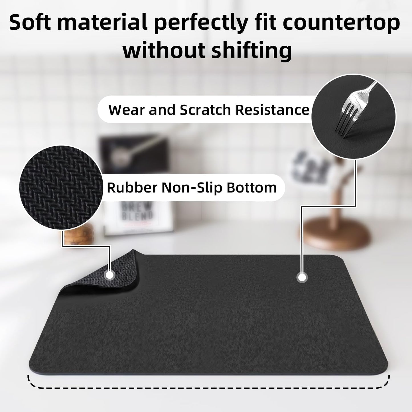 LOPNUR Dish Drying Mat - Super Absorbent Diatomite Kitchen Counter Pad | 18"x16" Black, Heat Resistant