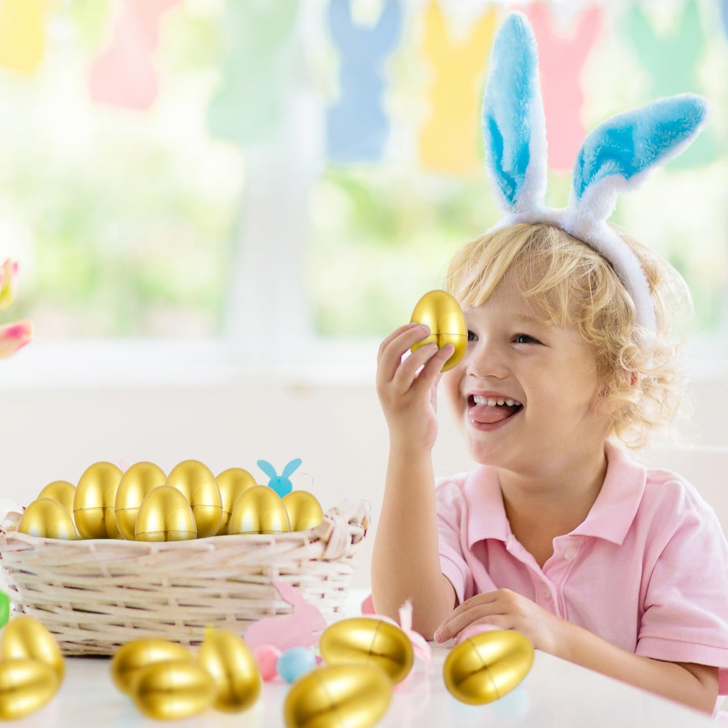 PEUTIER 12pcs Golden Easter Eggs, Fillable Easter Eggs Plastic Easter Eggs Empty Easter Egg Hunt Games Party Favor Fillers Basket Stuffers Crafts for Easter Party Company Activities