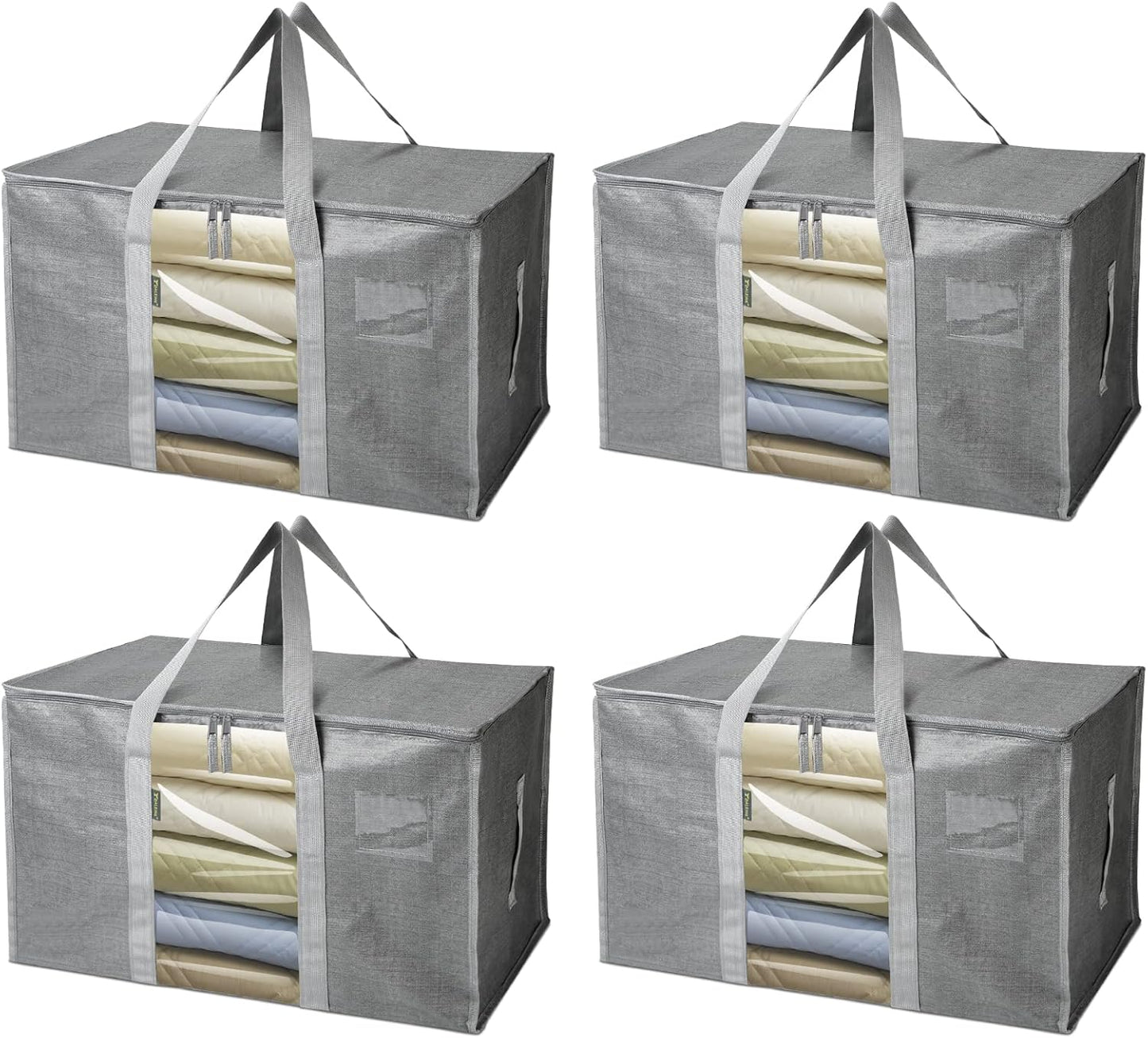 BALEINE Oversized Moving Bags - Heavy-Duty Storage Totes with Reinforced Handles | Gray w/Window, 4-Pack