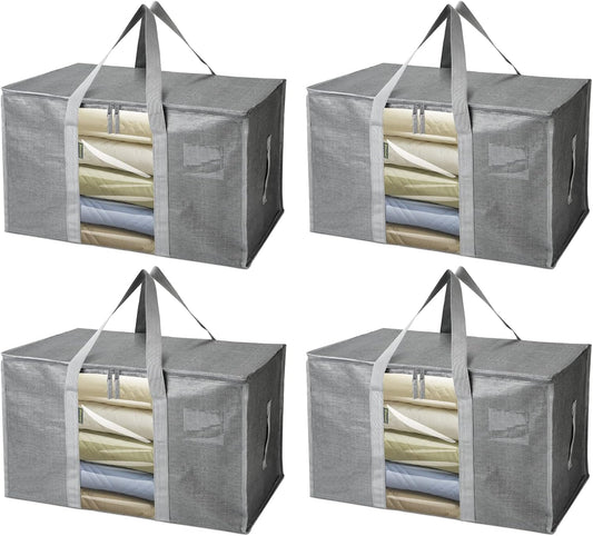 BALEINE Oversized Moving Bags - Heavy-Duty Storage Totes with Reinforced Handles | Gray w/Window, 4-Pack