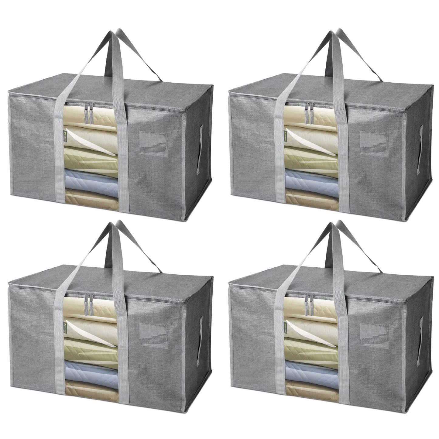 BALEINE 4-Pack Oversized Moving Bags with Reinforced Handles, Heavy-Duty Storage Tote Moving Supplies for Packaging, Camping (Gray w/Window, 4-Pack)