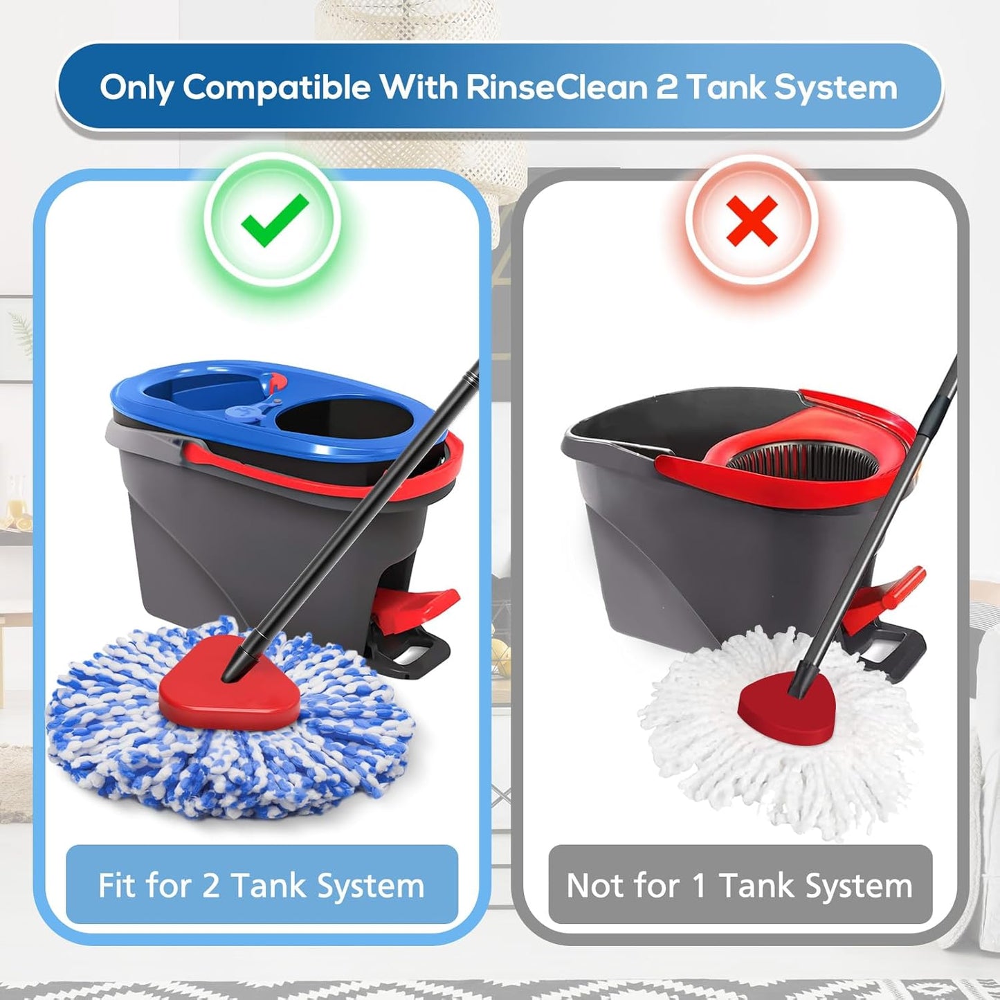 RinseClean Spin Mop Replacement Heads - 8 Pack Blue Microfiber Refills for Efficient Floor Cleaning