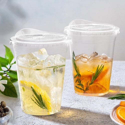 Dealusy 100 Pack - 16 oz Clear Plastic Cups with Lids | Sturdy, Food Safe Iced Coffee & Smoothie Cups