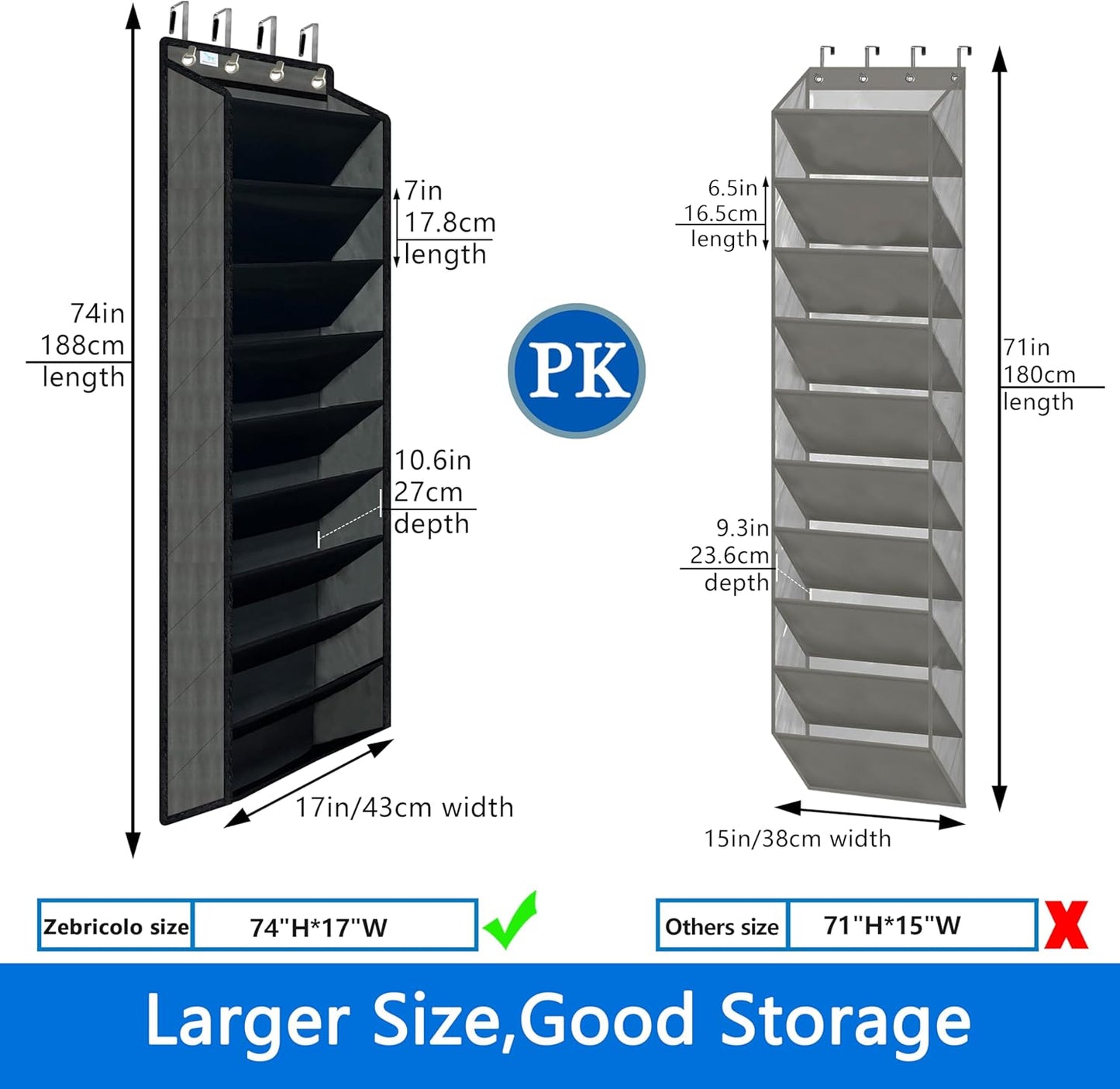 Skiennix Shoe Organizer - 70 lbs Capacity | 20-30 Pair Over The Door Rack - 10 Tiers, Grey/Black