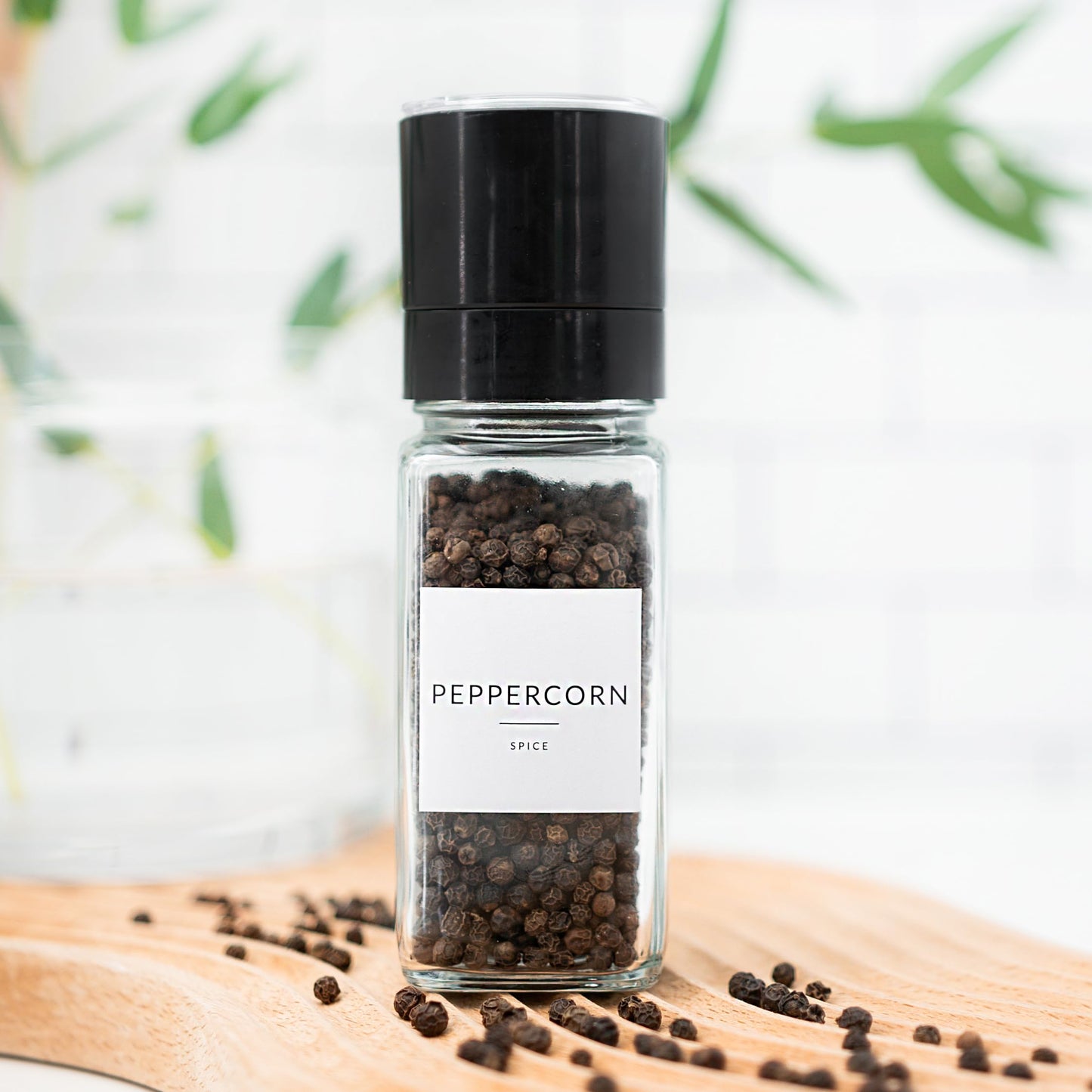 SAVVY & SORTED Glass Spice Jars with Label, 24PK Bamboo Jar Spices Set 4oz, 374 Spice Labels, Pepper Grinder, Empty Herb Seasoning Containers, Funnel and Shaker Lids