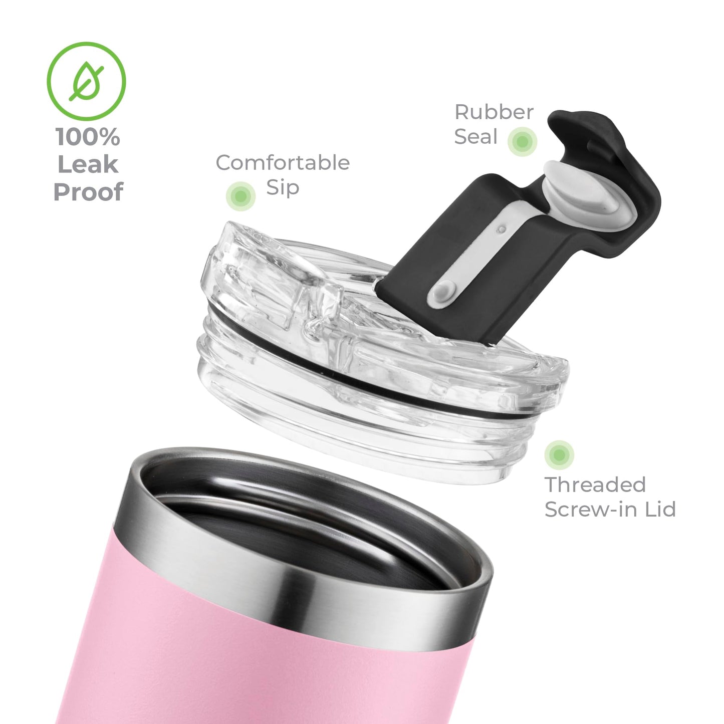 SIPX™ 18 oz Slim Insulated Tumbler with Lid & Straw – Vacuum Insulated Stainless Steel, Leakproof, Cupholder Friendly – Perfect for Iced Coffee, Water & Travel – Pink