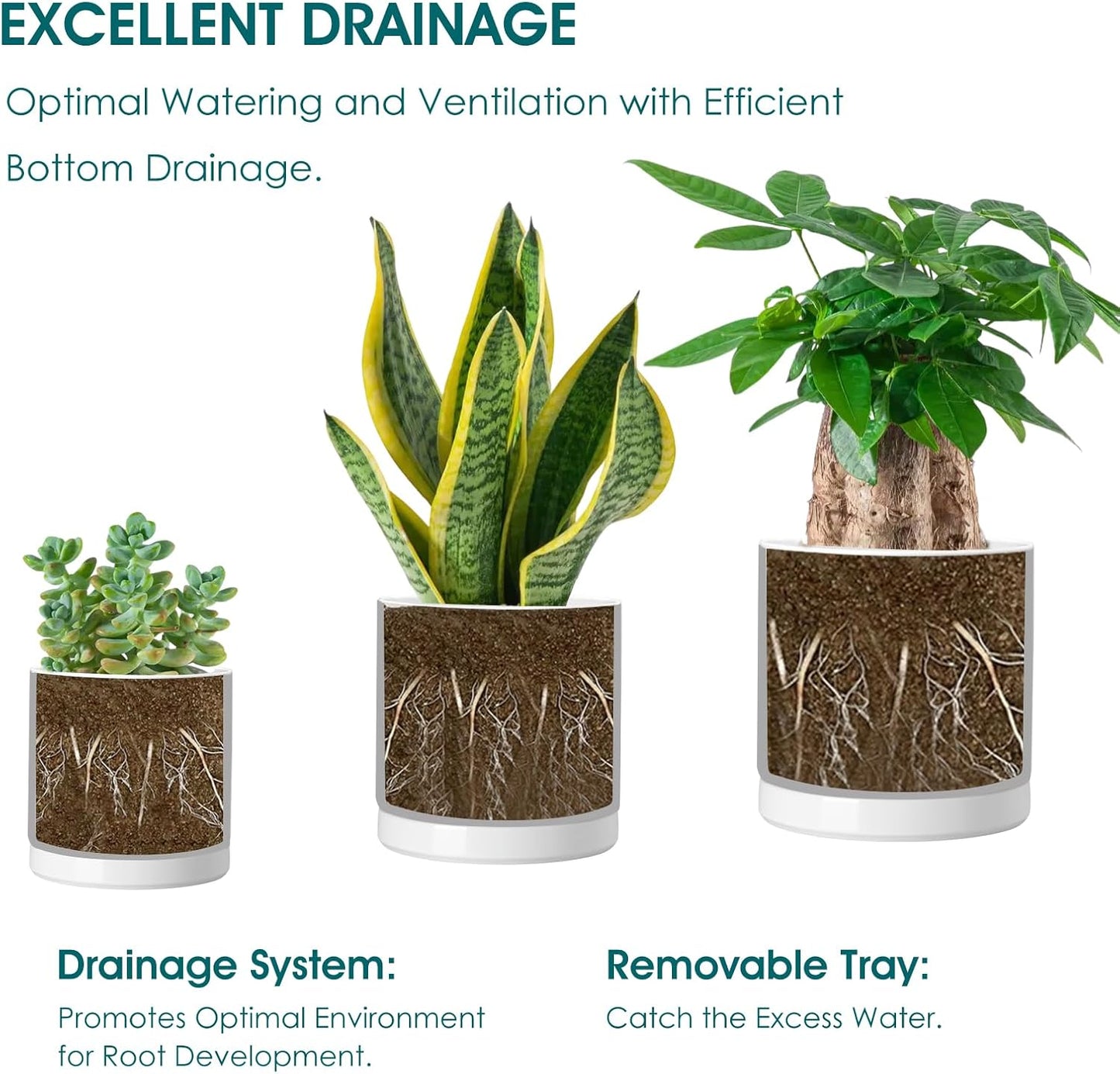 Vancasso Ceramic Plant Pots - 3-Piece Indoor Planters with Drainage | 4.25", 5.25", & 6.25" White Flower Pots