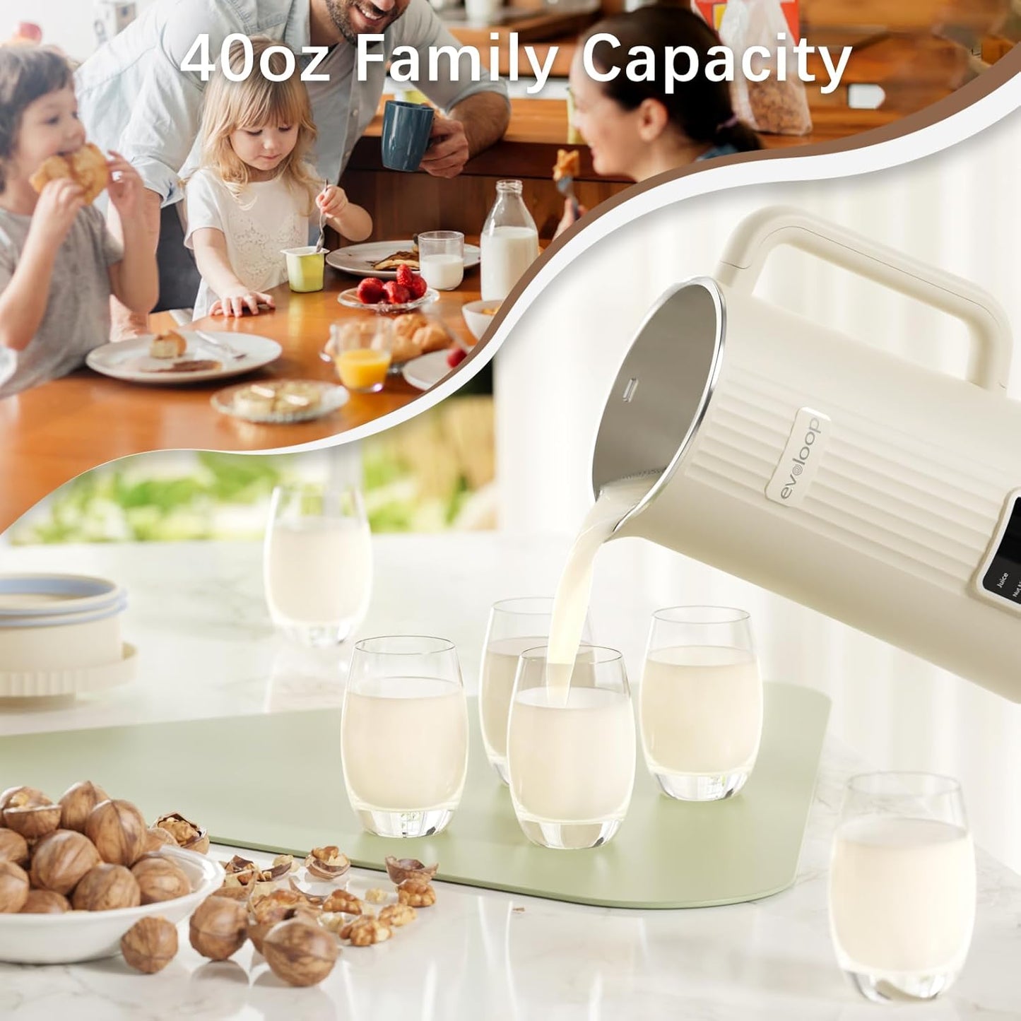 Skiennix 40oz Automatic Nut Milk Maker - 8-in-1 Plant-Based Milk Machine for Almond, Oat & Soy Milk