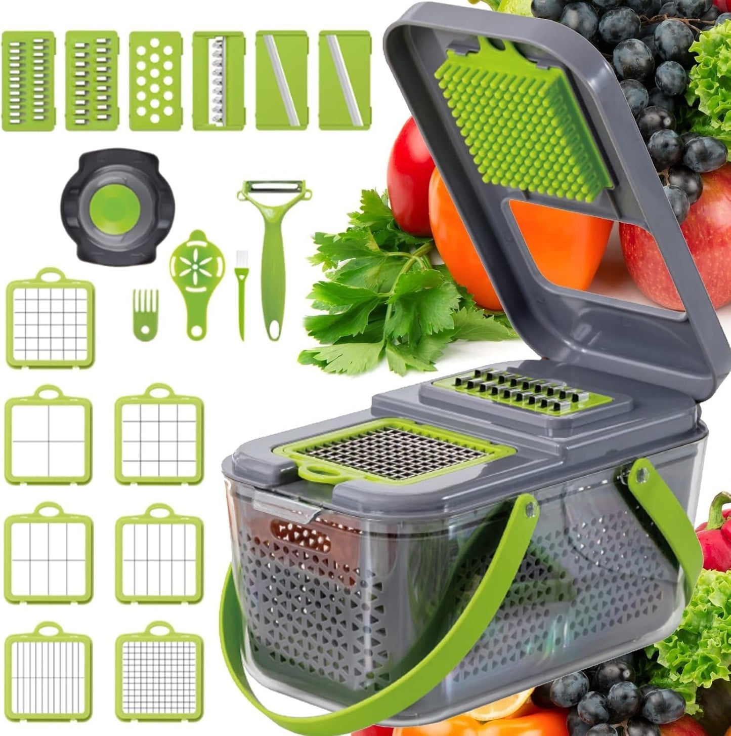 Skiennix Vegetable Chopper Mandoline Slicer - Versatile Food Chopper with Container for Easy Salad Prep | White