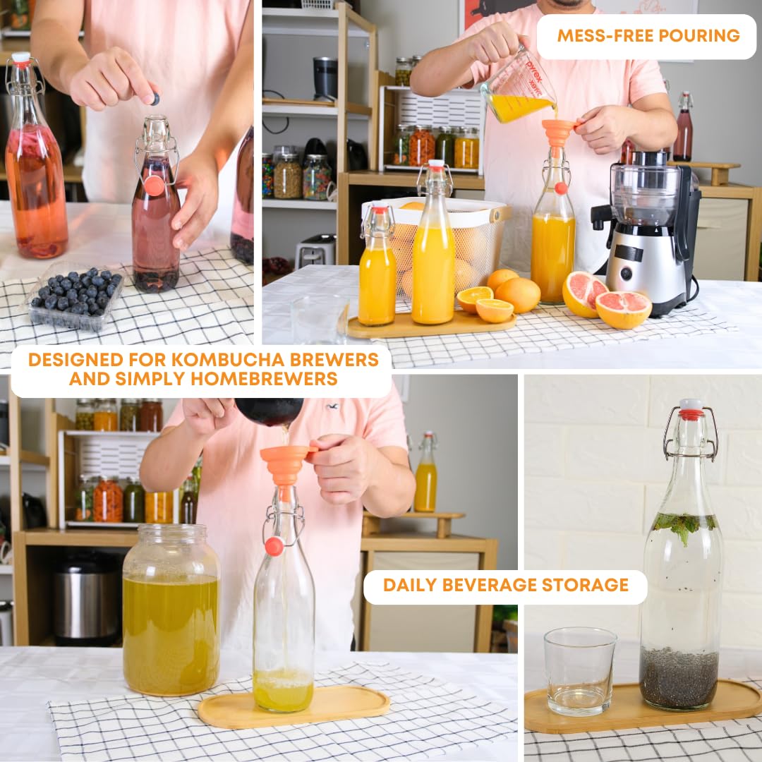FastRack Swing Top Glass Bottles |16 oz – Pack of 6 | Clear, Flip Top Glass Bottles for Home Brewing, Carbonated Drinks, Kombucha, Fermentation, Water | Food Grade – ECO Friendly
