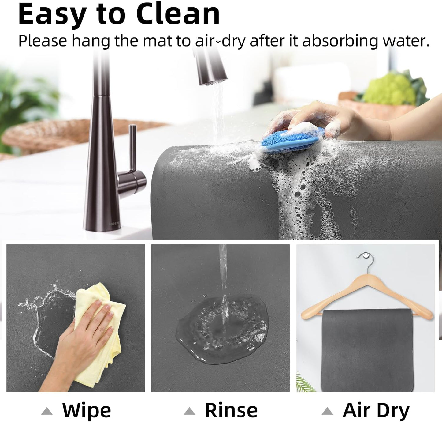 LOPNUR Extra Large Kitchen Dish Drying Mat - Super Absorbent Diatomite Pad | 31.5"x17", Heat Resistant, Grey
