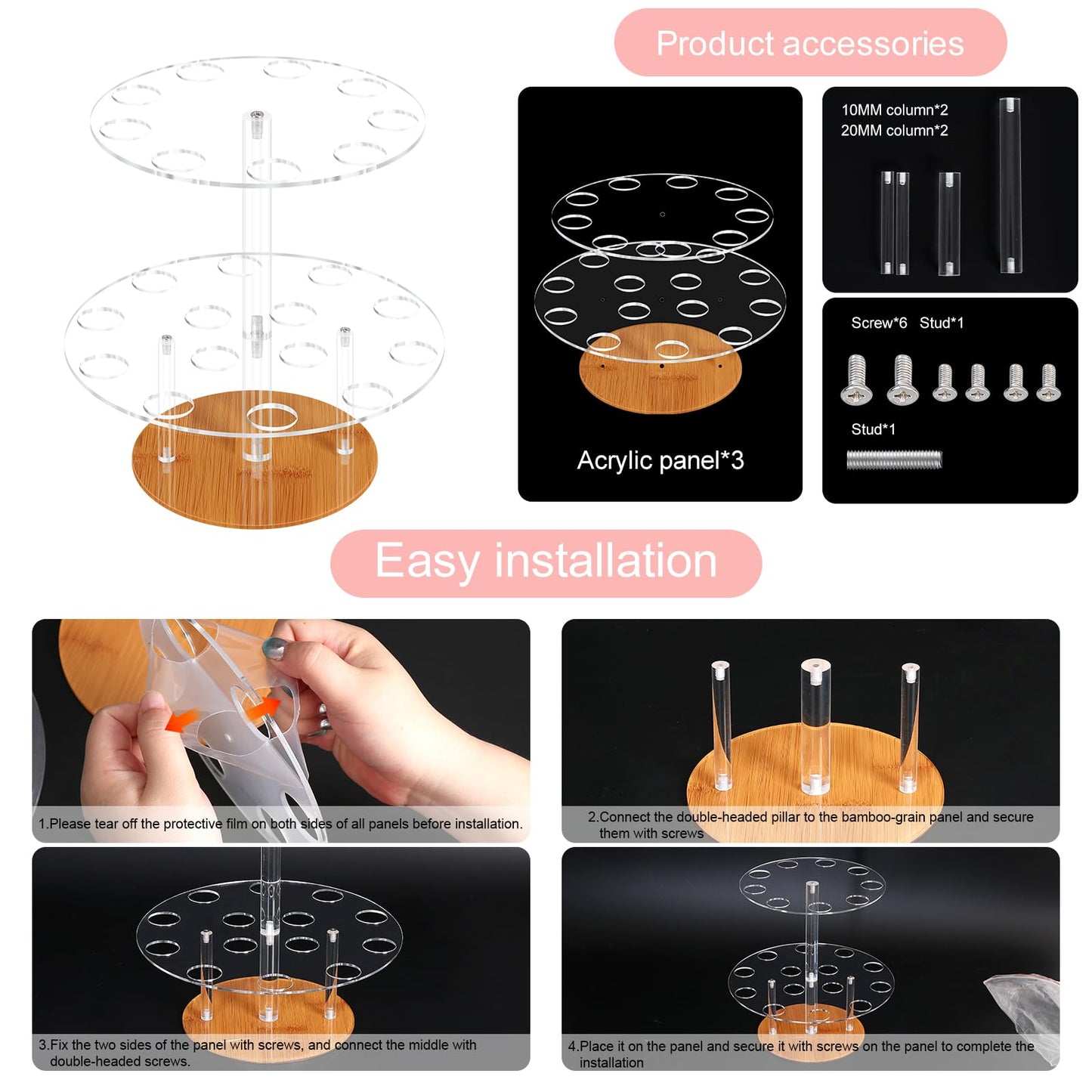 ELEGICKLIP Acrylic Ice Cream Cone Holder 23 Holes 2 Tiers Stand Clear Cupcake Stand Display Rack for Birthday Parties Weddings Christmas
