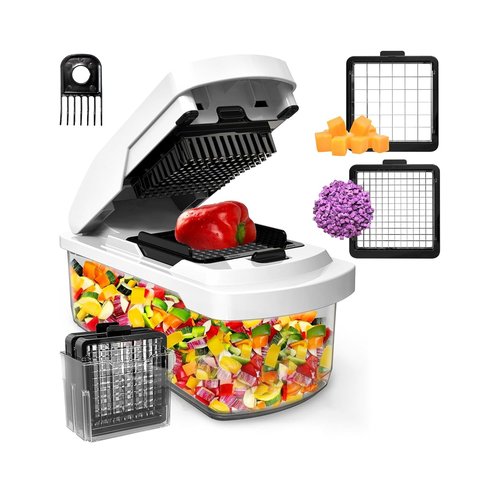Homizia Vegetable Chopper with Container - 15-in-1 Mandoline Slicer, Food Dicer, Onion Cutter & Cheese Grater - Manual Veggie Chopper with Storage, Stainless Steel Blades