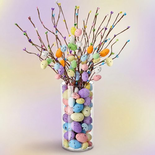 Giegxin 100 Pcs Artificial Easter Spray Vine Eggs with Vase for Easter Decoration, Spring Floral Stems Egg Twig Branches for DIY Spring Displays and Centerpiece Wreath Decoration