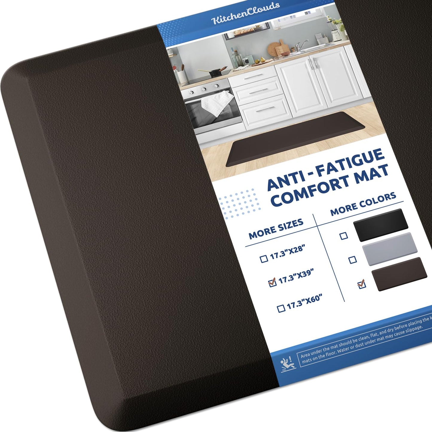 KitchenClouds Kitchen Mat Cushioned Anti Fatigue Kitchen Rug 17.3"x39" Water Resistant Non Slip Kitchen Rugs and Mats Standing Desk Mat Comfort Floor Mats for Kitchen House Sink Office (Chocolate)