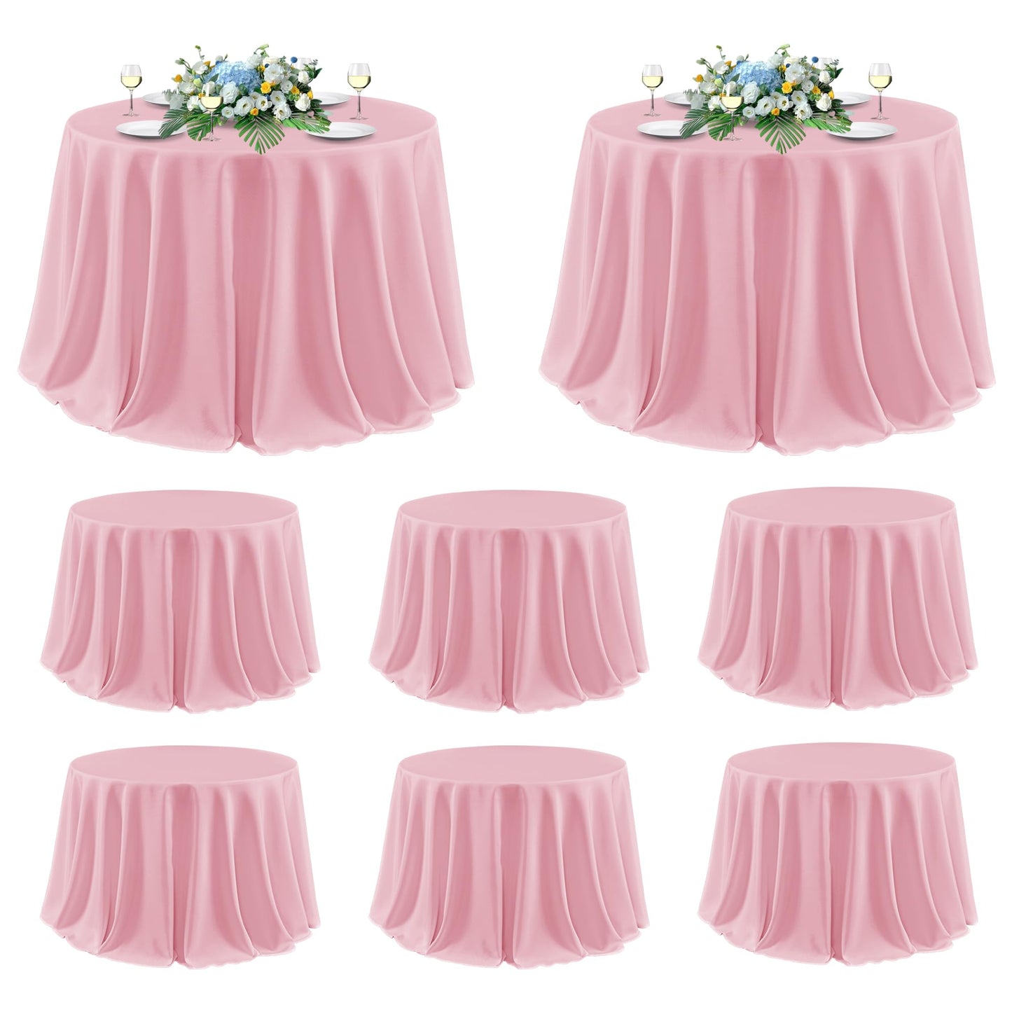 sancua Round Tablecloth 120 Inch Diameter, 8 Pack - Circle Polyester Fabric Table Cloth for Wedding Party Reception Banquet Birthday, Washable Formal Table Cover (Fit 48-96 Inch Tables), Pink