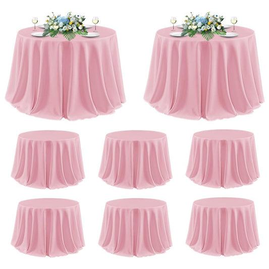 sancua Round Tablecloth 120 Inch Diameter, 8 Pack - Circle Polyester Fabric Table Cloth for Wedding Party Reception Banquet Birthday, Washable Formal Table Cover (Fit 48-96 Inch Tables), Pink