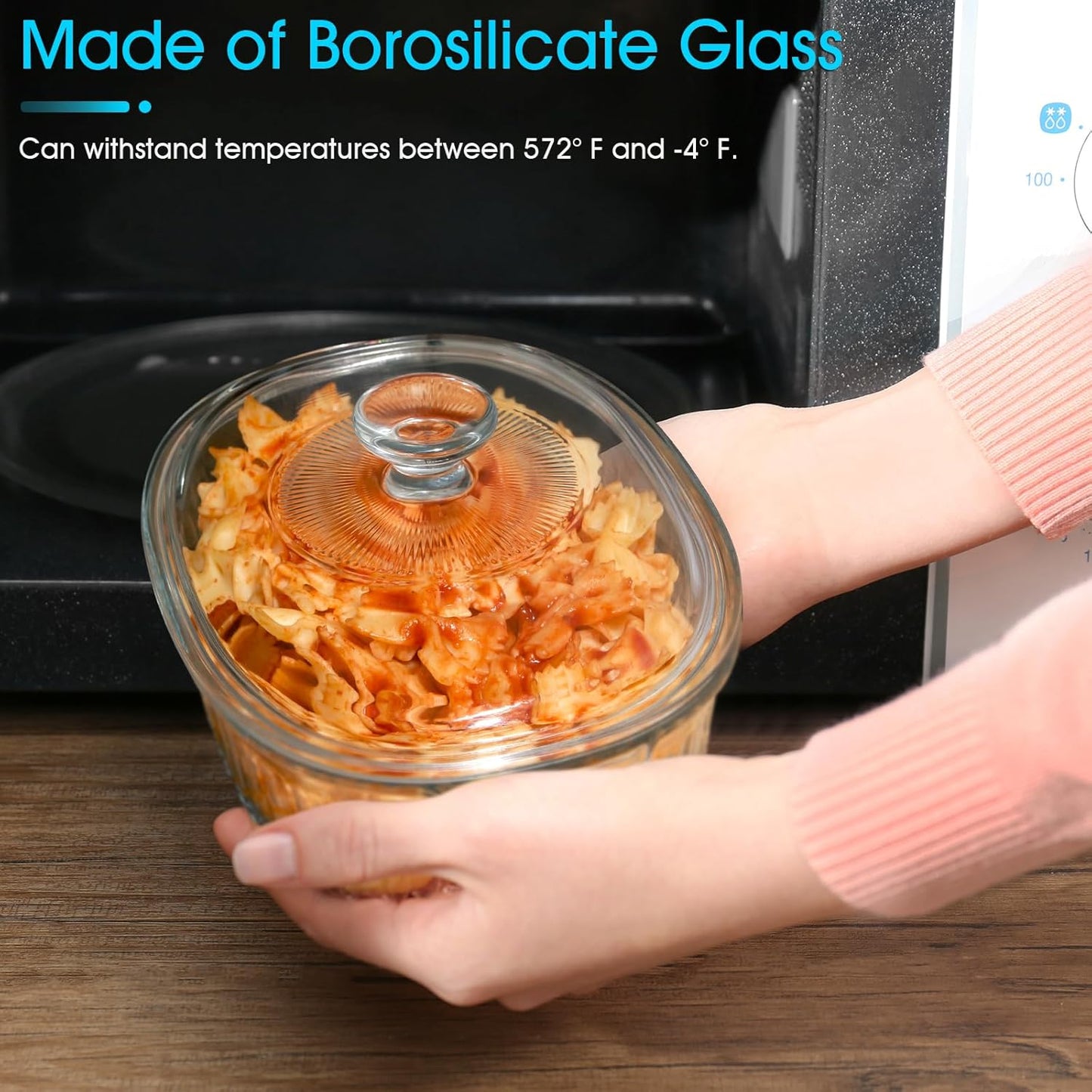 NUTRIUPS Oval Glass Casserole Dish - 1.9QT Borosilicate Glass with Lid for Oven Baking