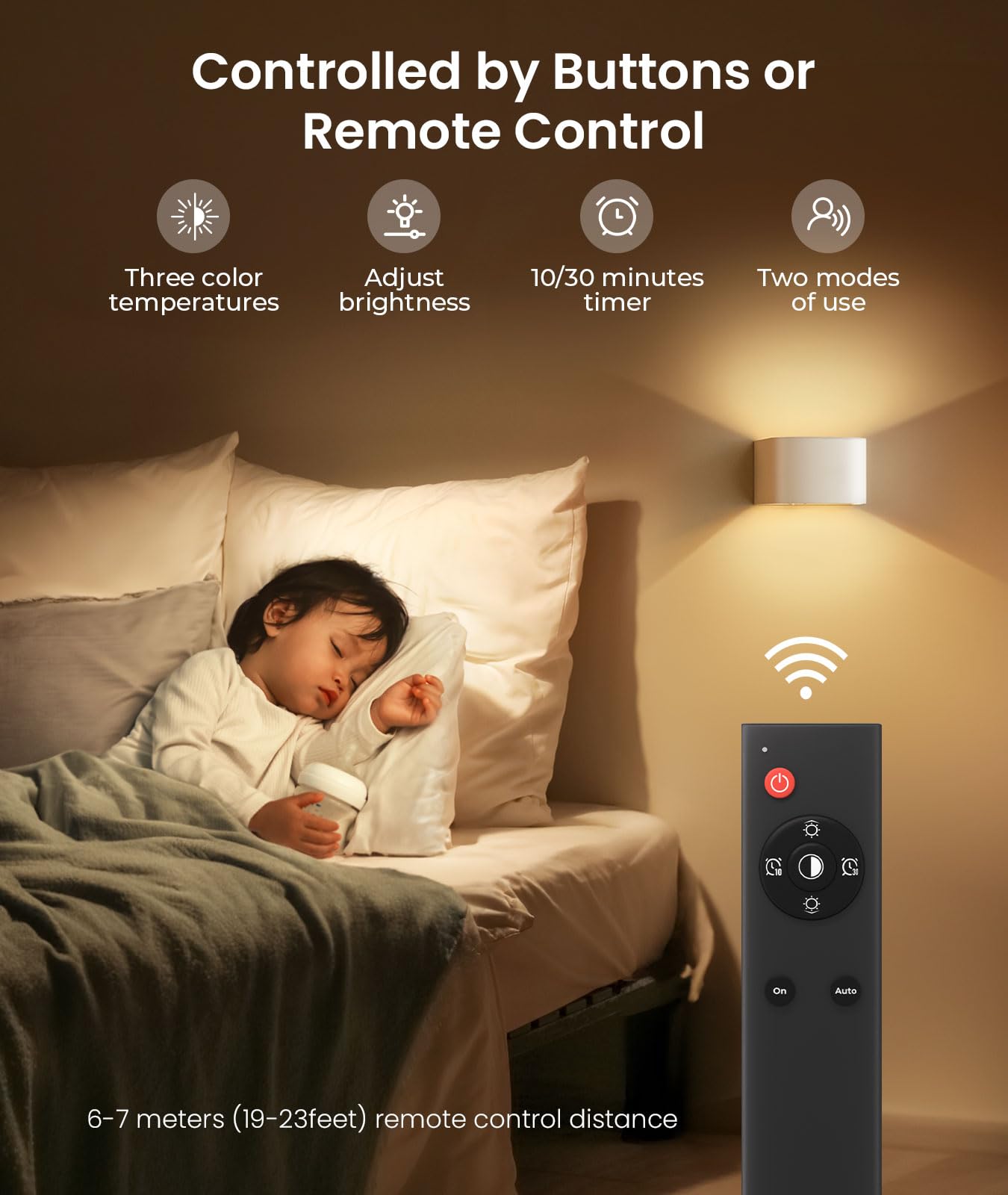 FULEN 4 Pack Motion Sensor Wall Lamp with Remote Control 3 Colors Wireless Wall Light LED Indoor Up and Down Wall Sconce 5000mAh Rechargeable Battery Powered Wall Lamps Brightness Adjustable,White