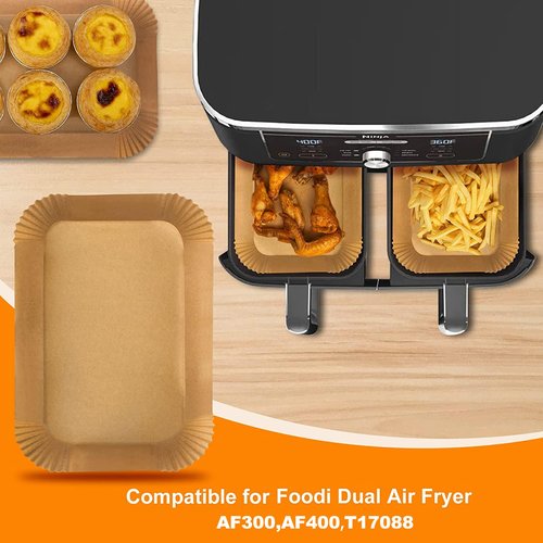 100 Pcs Ninja Air Fryer Liners Disposable, Non-Stick Parchment Paper for Ninja DZ201, DZ401, DZ550 & Compatible with Cosori, Chefman, Dual Air Fryers