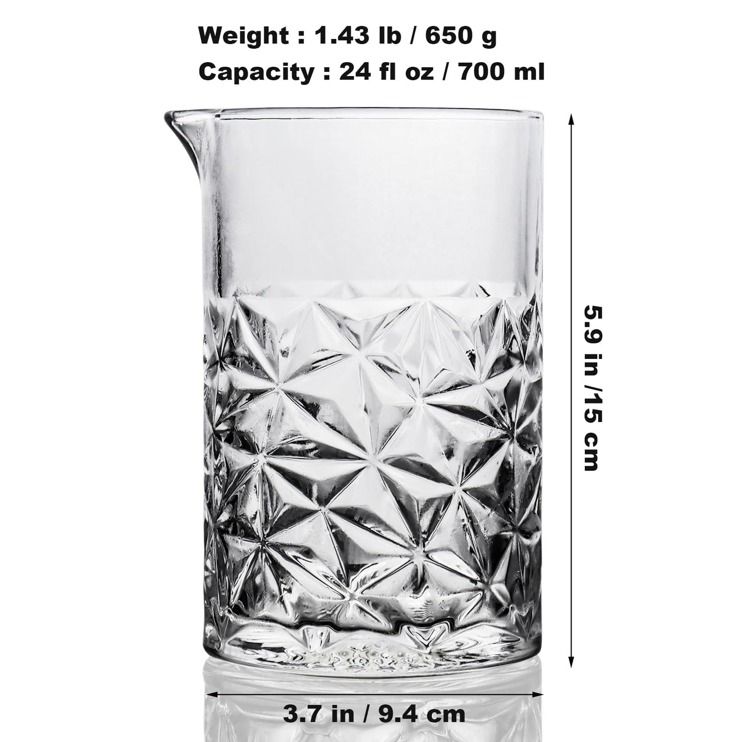 Cocktail Mixing Glass, 24 FL OZ Crystal Stirring Glass, Durable Thick Bottom Heavy Base Design, Bartender Gifts for Men, Elegant and Functional Home Barware Tools