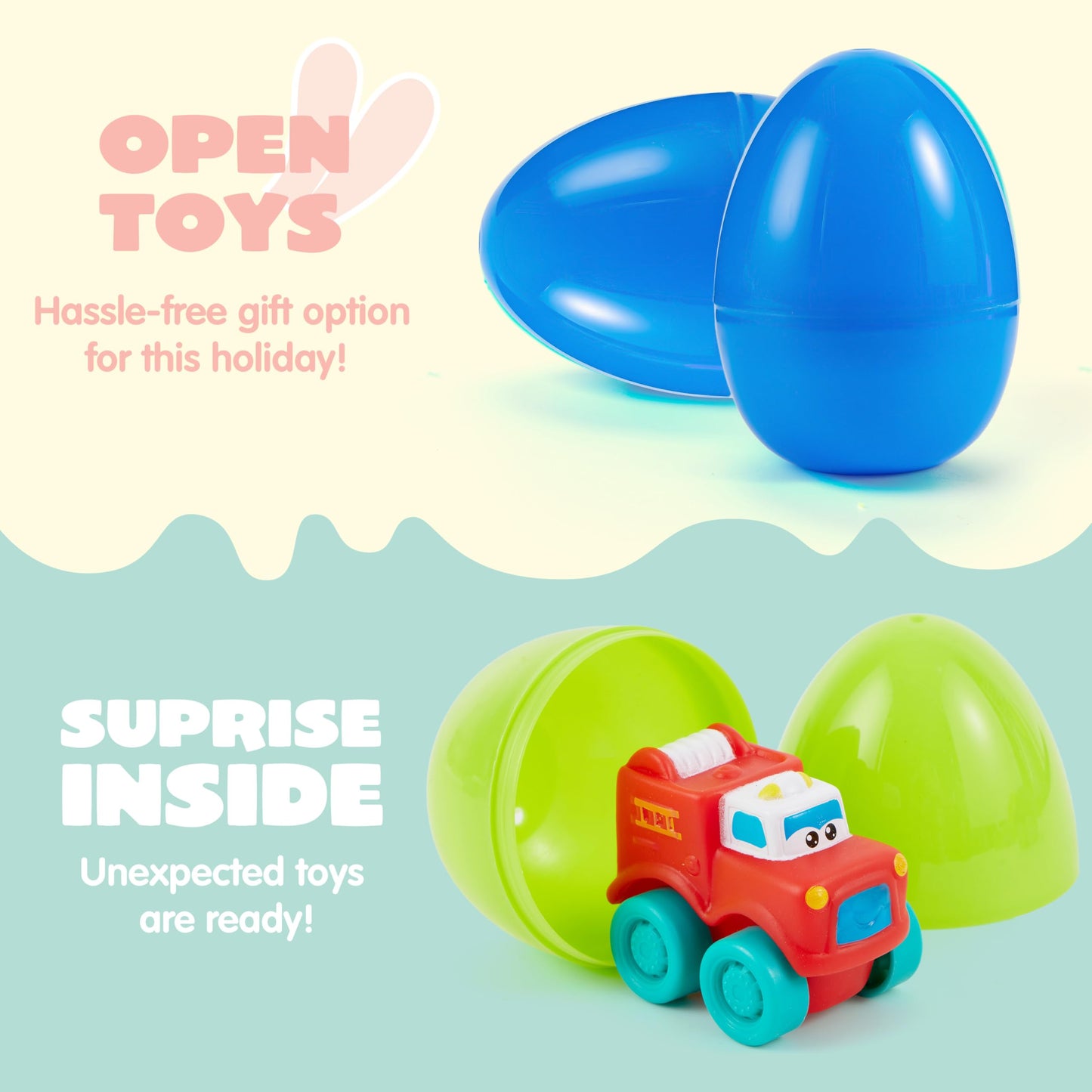 JOYIN 12 Pcs Easter Eggs with Toys, Plastic Eggs with Rubber Cars, Basket Stuffers, Party Favors for Toddlers and Kids, Easter Game, Classroom Prize Supplies