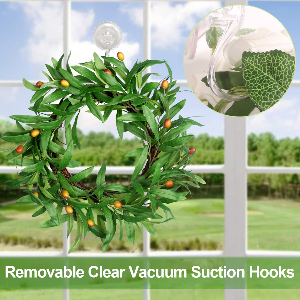 2 pack Suction Cup Wreath Hanger ，Large Clear Vacuum Heavy-Duty Reusable Wreath Hooks，use for Windows Tiles Glass Smooth Doors Mirrors to Hang Bags Coats Umbrellas kitchenware and Christmas Wreaths