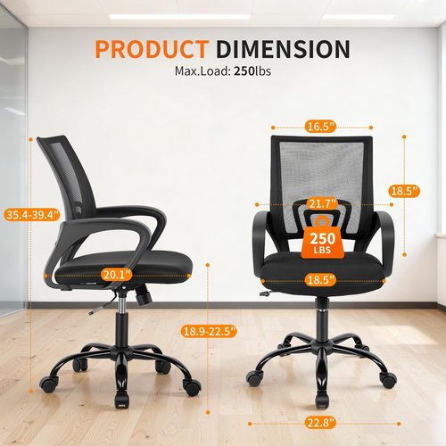 BestOffice Ergonomic Office Chair - Adjustable Mesh Desk Chair with Lumbar Support | Black