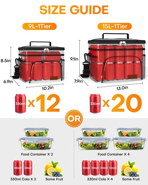 HOTOR Insulated Lunch Box for Men & Women - Leak-Proof Cooler Lunch Bag with 4 Pockets, Adjustable Strap, Ideal for Work, Picnic, Travel - Large, Black, 13.0"×7.9"×9.1"
