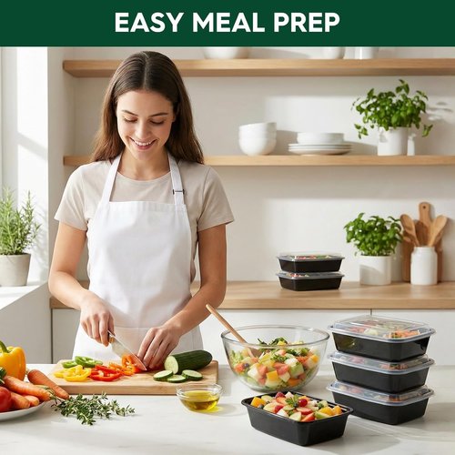 Glotoch Meal Prep Containers - 32oz 50-Pack | Reusable Plastic Bento Boxes for Portion Control, Microwave Safe