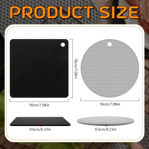 Dandat 24 Pack Silicone Trivets Bulk Non Slip Heat Resistant Hot Pads for Kitchen Countertops Table Pot Holders Mats for Hot Dishes Restaurant Catering Event Party Gathering, Round Square(Gray, Black)