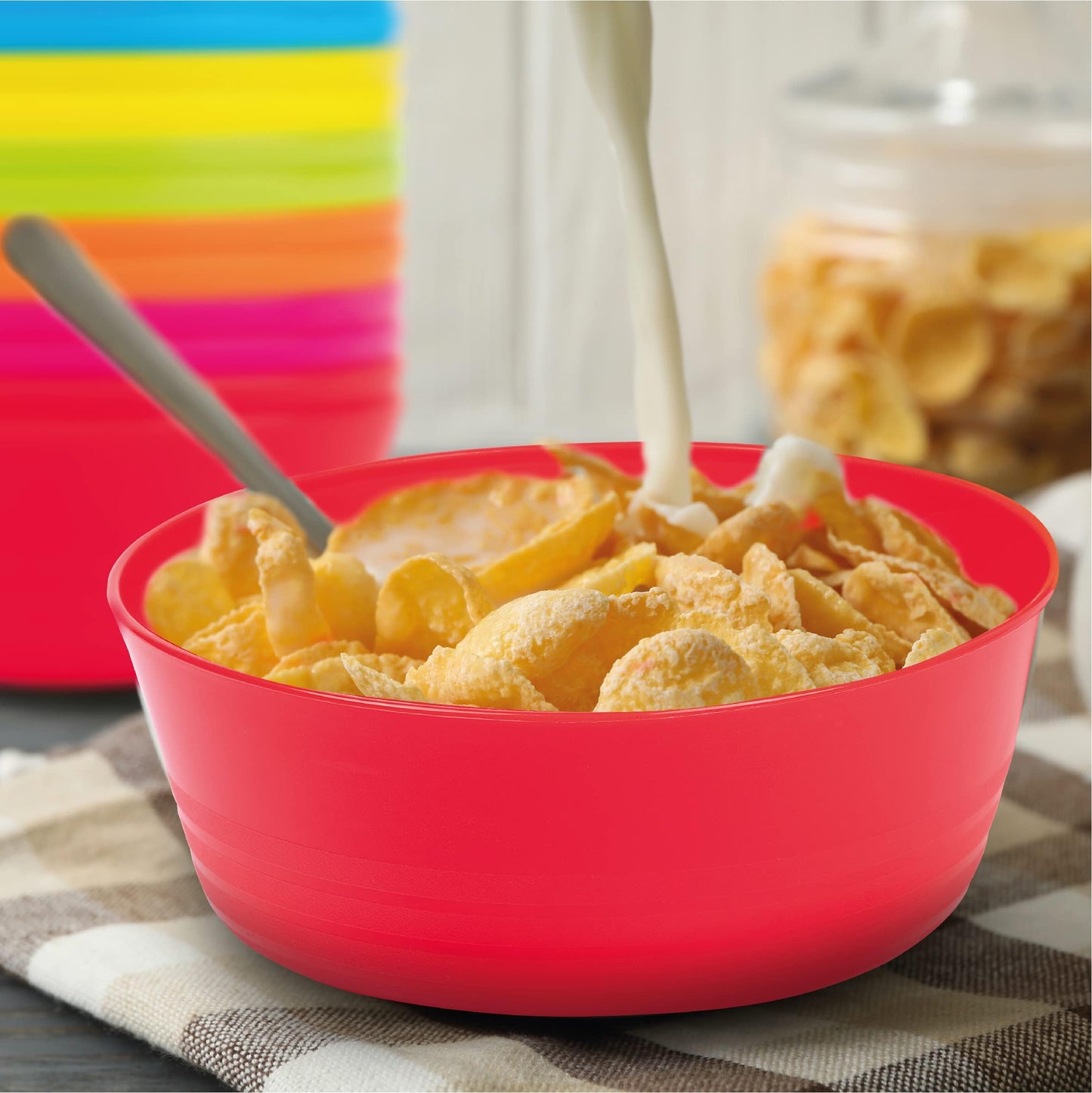 PLASKIDY Kids Plastic Bowls Set of 12, 10 Ounce Microwave Dishwasher Safe BPA Free Non Toxic Toddler Bowls 6 Bright Colors for Cereal, Soup, Snack, for Kids & Toddlers