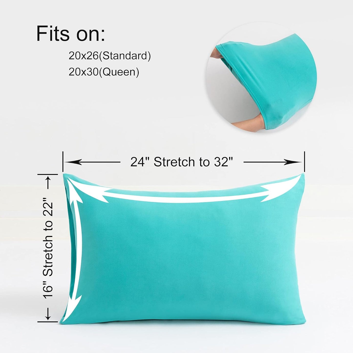 Skiennix 2-Pack Stretch Pillow Cases - Ultra Soft Jersey Knit with Envelope Closure - Aqua, Queen/Standard Size
