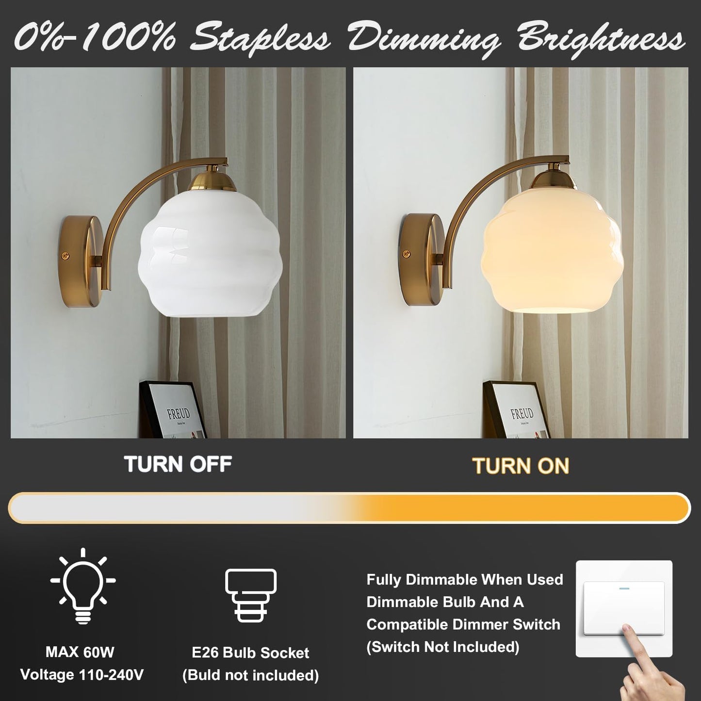Gold Wall Sconce 1-Light Modern Wall Lighting Fixture Farmhouse Vanity Sconces Lights with Milk White Glass Shade Indoor Wall Sconce Lamp Wall Mount Light Fixture for Bedroom MWL02-1A