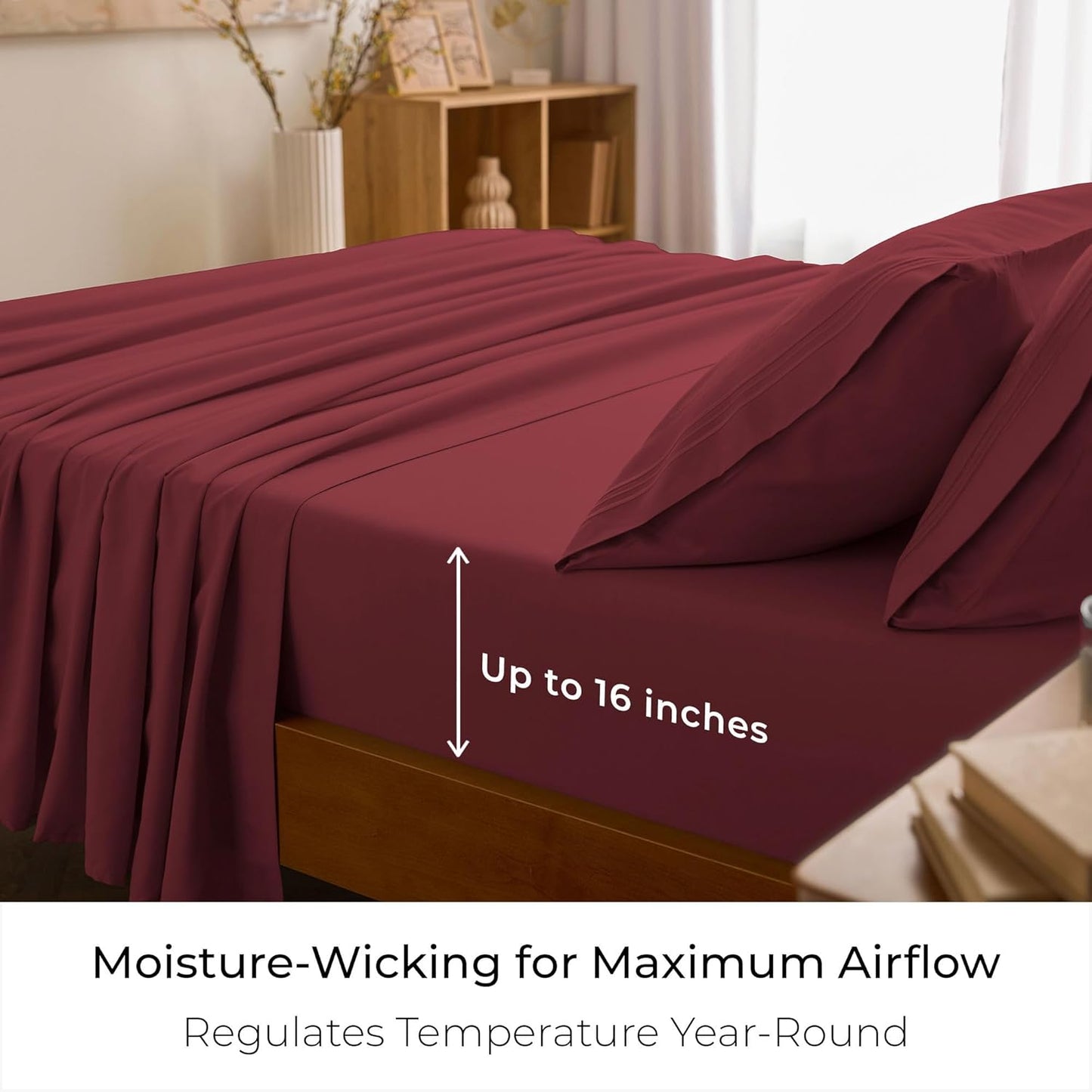 Mellanni King Sheets Set - Luxury 4-Piece Bedding Collection - Extra Soft, Cooling & Stain Resistant (Brick Red)
