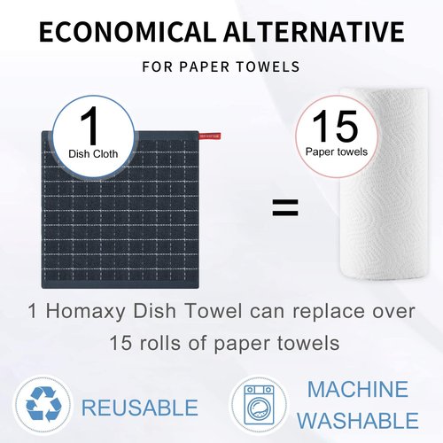 Homaxy 100% Cotton Terry Kitchen Dish Cloths, Ultra Soft and Absorbent Dish Towels for Kitchen, Suitable for Drying and Washing Dishes, 8 Pack, 12 x 12 Inches, Dark Grey