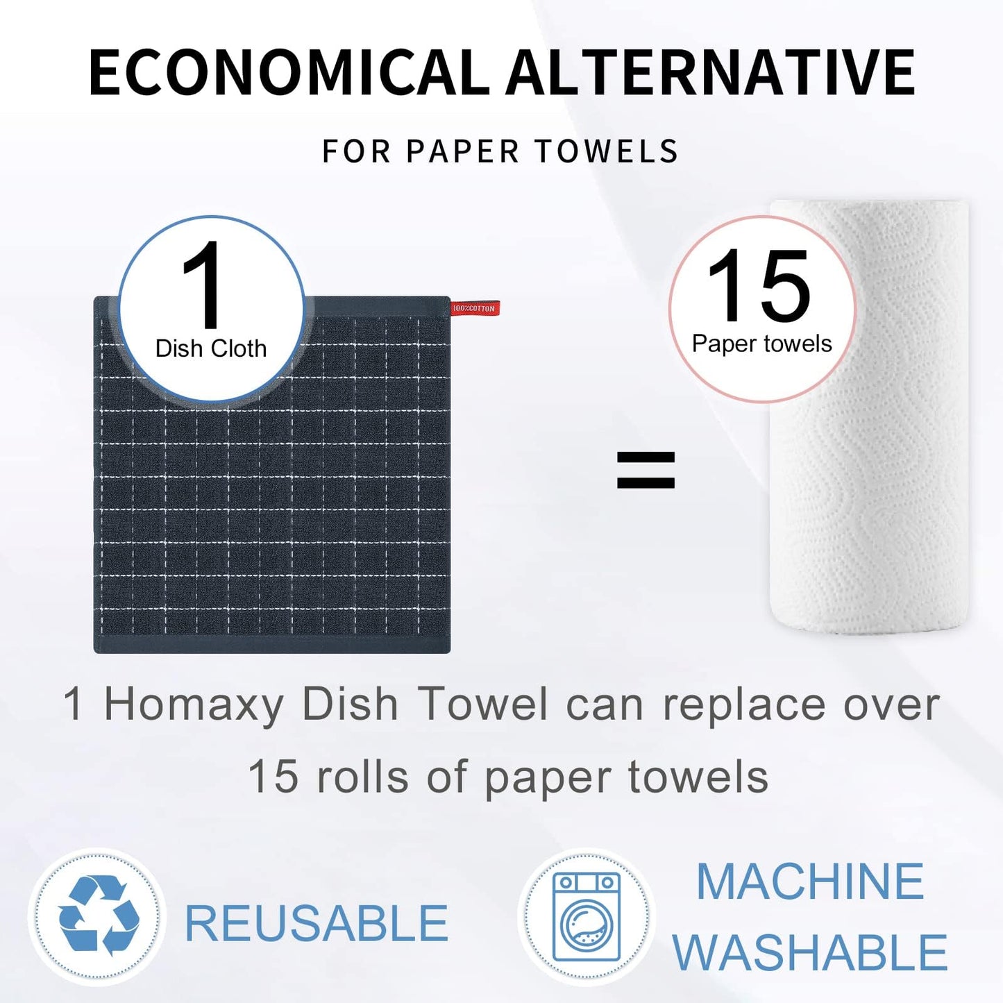 Homaxy 100% Cotton Terry Kitchen Dish Cloths, Ultra Soft and Absorbent Dish Towels for Kitchen, Suitable for Drying and Washing Dishes, 24 Pack, 12 x 12 Inches, Dark Grey