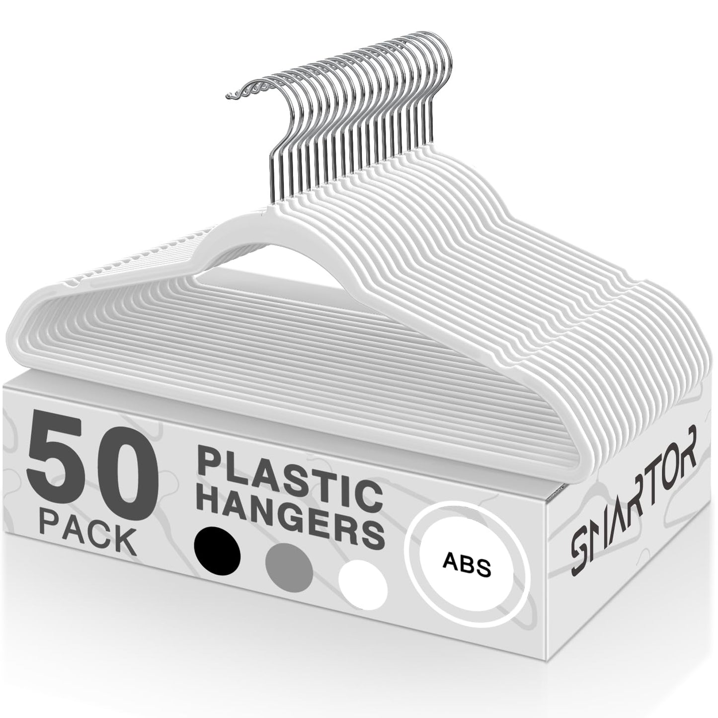 SMARTOR Plastic Hangers 50 Pack - Thin Clothes Hangers Heavy Duty | Durable | Lightweight | Space Saving | Slim | Flexible - Dorm Room Essentials for College Students - White