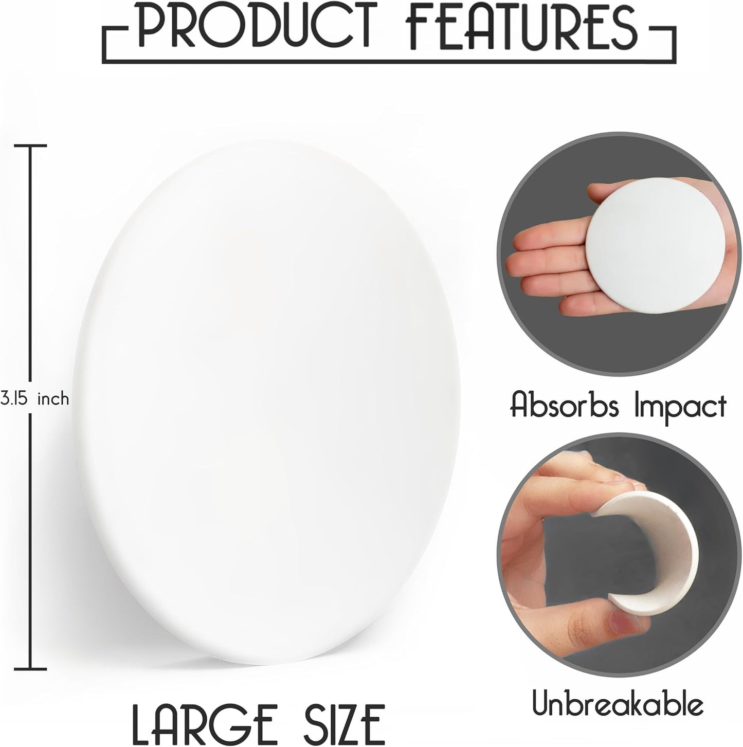 Skiennix Door Stoppers - Large 3.15" Silicone Wall Protectors - Strong Adhesive & Shock Absorbent - 4 Pack - White